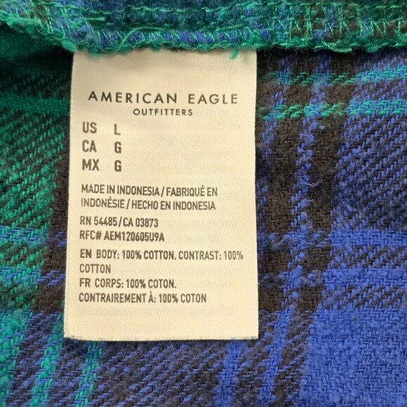 American Eagle Flannel Shirt Women's Size Large Plaid Button Up Green Blue Black - Picture 9 of 9